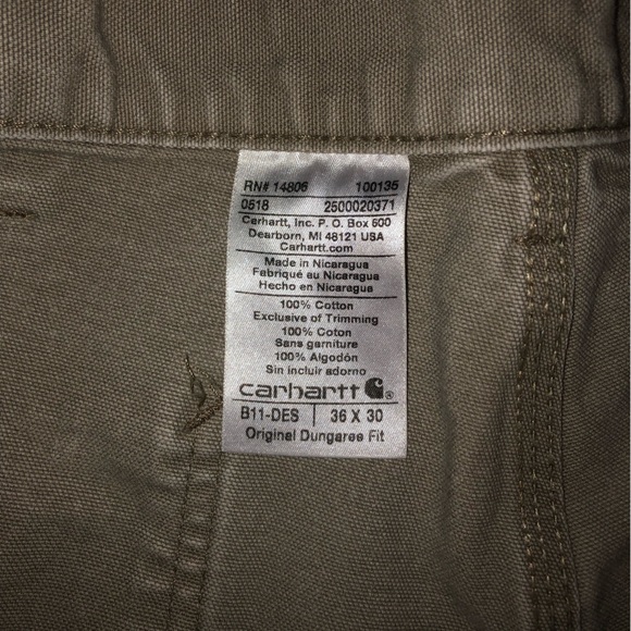 Carhartt. B11 DES. 36x30. Original Dungaree Fit. Tan color pants. - Picture 10 of 14